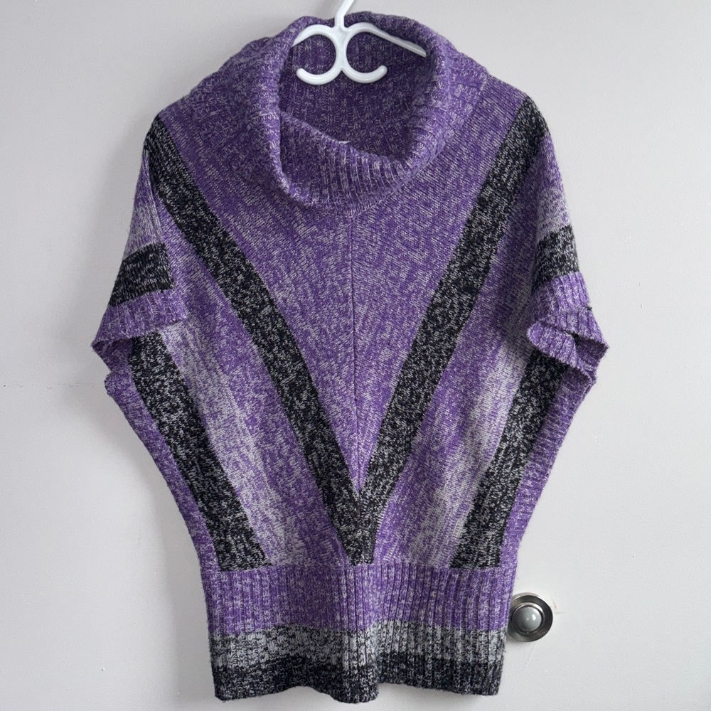 Yoki Purple and Gray Cowl Neck Sweater